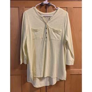 By Chico's Shirt Size 1 Womens Light Green w/ Pockets and Buttons 3/4 Sleeve
